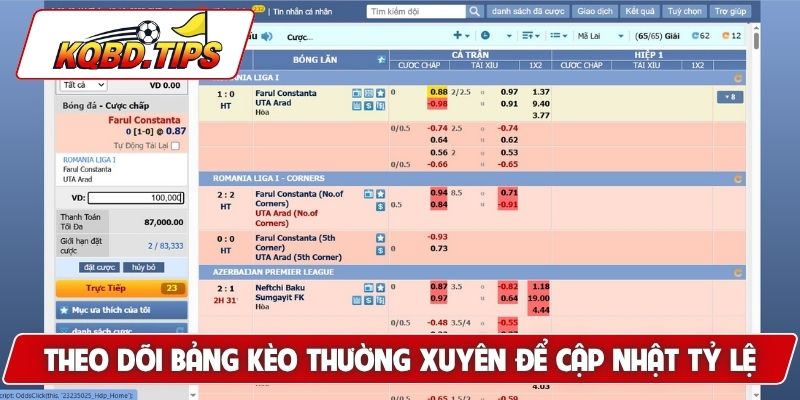 Theo dõi bảng kèo thường xuyên để cập nhật tỷ lệ